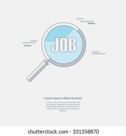 Search for job symbol with magnifying glass in modern flat design. Hiring line icon, recruitment business. Eps10 vector illustration.