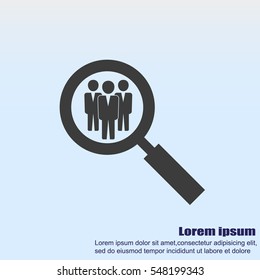 Search for job symbol.Team work icon.Vector illustration. Flat design.