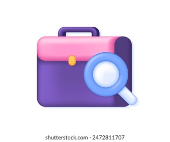 search for job vacancies. find a job. job vacancy. hiring and recruitment of workers. illustration of briefcase with magnifying glass. symbol or icon. minimalist 3d concept design. graphic elements