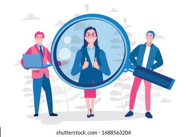 Search job vacancy concept. Loupe career . Vector illustration for web banner, infographics, mobile. Find people employer business concept.