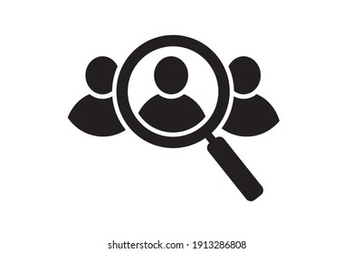 Search job vacancy icon. Search job, employees. Find people, human resource icon. Magnifier. Vector illustration.