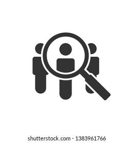 Search job vacancy icon in flat style. Loupe career vector illustration on white isolated background. Find people employer business concept.