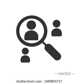 Icono de la vacante de trabajo de búsqueda en estilo plano. Ilustración vectorial de carrera en fondo blanco aislado. Encuentra el concepto de empresa de la gente.