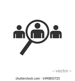Search job vacancy icon in flat style. Loupe career vector illustration on white isolated background. Find people employer business concept.