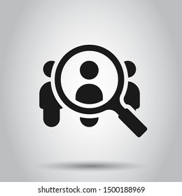 Search job vacancy icon in flat style. Loupe career vector illustration on isolated background. Find people employer business concept.