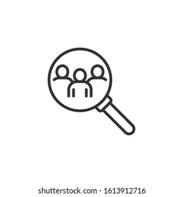 Search job vacancy icon in flat style. Loupe career vector illustration on white isolated background. Find people employer business concept.