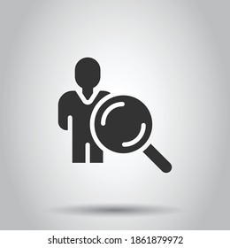 Search job vacancy icon in flat style. Loupe career vector illustration on white isolated background. Find people employer business concept.