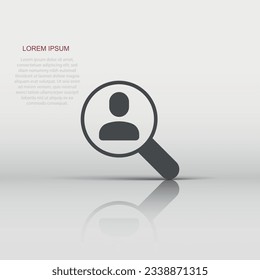 Search job vacancy icon in flat style. Loupe career vector illustration on white isolated background. Find people employer business concept.