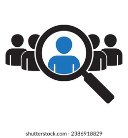 Search job vacancy icon. Symbol of finding a job to do business, Loupe career vector illustration on isolated background. Find people employer business concept.