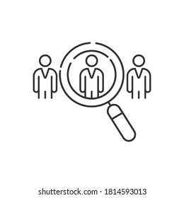Suchen Sie nach freien Stellen Symbol in dünner Linie Stil. Loupe Karriere Symbol auf weißem, isoliertem Hintergrund. Finden Sie die Arbeitgeber Business Konzept. bearbeitbarer Strich, Vektorgrafik eps10