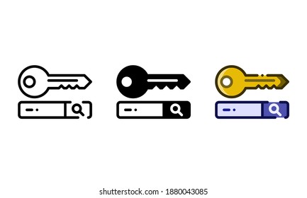 Search keyword icon. With outline, glyph, and filled outline styles