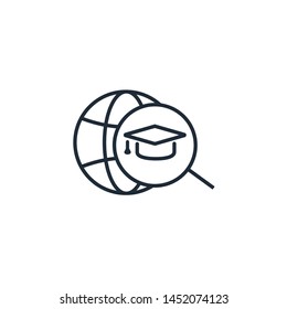 Search for knowledge in the global network. Vector linear icon, white background.