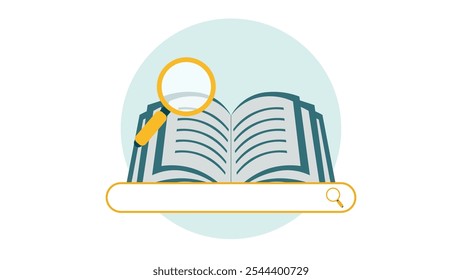 Search Knowledge Icon with Open Book and Magnifying Glass
