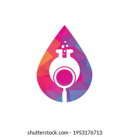 Search lab drop shape concept logo design. find lab logo design vector template. Lab Find Logo Icon Design.