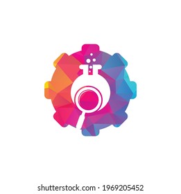 Search lab gear shape concept logo design. find lab logo design vector template. Lab Find Logo Icon Design