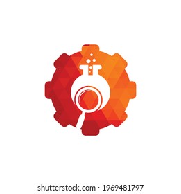 Search lab gear shape concept logo design. find lab logo design vector template. Lab Find Logo Icon Design