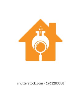 Diseño del logotipo del concepto de la forma del hogar del laboratorio de búsqueda. encontrar plantilla vectorial de diseño de logotipo de laboratorio. Diseño de iconos de búsqueda de logotipos en laboratorio.	