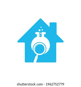 Search lab home shape concept logo design. find lab logo design vector template. Lab Find Logo Icon Design.	