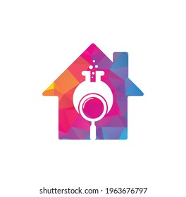 Search lab home shape concept logo design. find lab logo design vector template. Lab Find Logo Icon Design.	