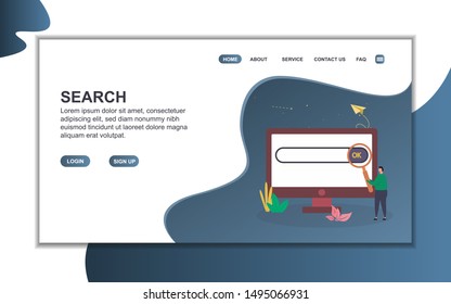 Search landing page template. Flat design concept of web page design for website. Easy to edit and customize