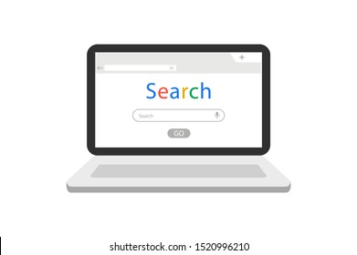 Search. Laptop and browser. Isolated. Vector