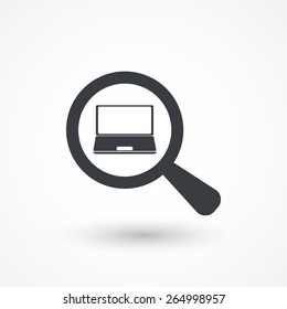 Search. Laptop and magnifying glass in white background