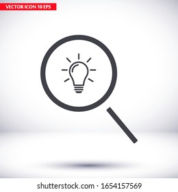 Search light icon. Vector Eps 10. search magnifying, inside light bulb inserted Flat Design.