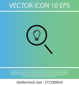 Icono de la luz de búsqueda. Vector Eps 10. lupa de búsqueda, bombilla interior insertada Diseño plano.