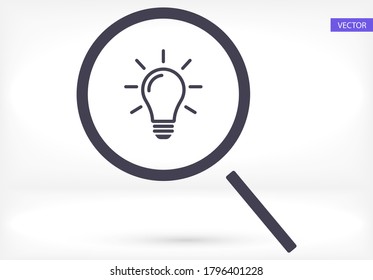 Search light icon. Vector Eps 10. search magnifying, inside light bulb inserted Flat Design.