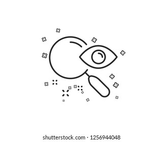Search line icon. Find document sign. Magnify glass. Geometric shapes. Random cross elements. Linear Search icon design. Vector