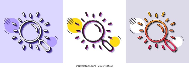 Search line icon. Halftone dotted pattern. Gradient icon with grain shadow. Find document sign. Magnify glass. Line search icon. Various designs. Vector