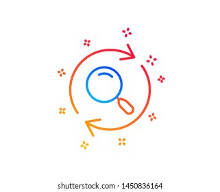 Search line icon. Refresh find results sign. Gradient design elements. Linear search icon. Random shapes. Vector