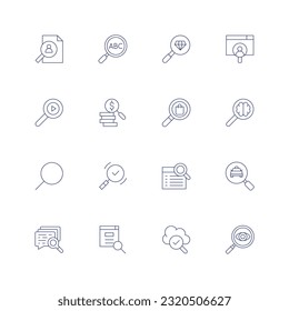 Search line icon set. Editable stroke. Thin line icon. Containing search, searching, searching car.