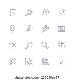 Juego de iconos de línea de búsqueda. Trazo editable. Icono de línea delgada. Conteniendo búsqueda, motor de búsqueda, búsqueda, destino, negociación, sitio web.