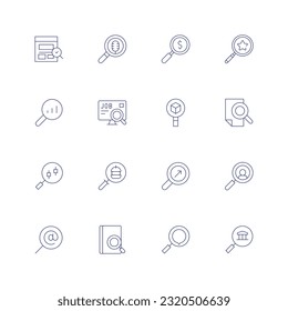 Search line icon set. Editable stroke. Thin line icon. Containing analytics, audit, discovery, file, folder, job search, job seeker, job, laptop, notes, online recruitment, paid search.