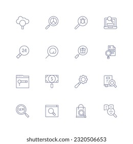 Search line icon set. Editable stroke. Thin line icon. Containing search, searching, sem, seo, shopping bag, study.