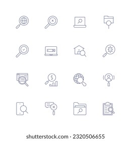 Search line icon set. Editable stroke. Thin line icon. Containing search, searching, search house.