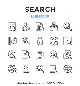 Search line icons set. Modern outline elements, graphic design concepts, simple symbols collection. Vector line icons