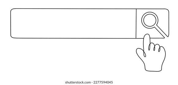 Search line in one line. Hand cursor. Illustration of a wide range of applications. One line drawing. Vector illustration