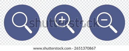 Search Line and Zoom in Icons. Magnifying Glass with Plus and Minus Icon For Mobile and Web Isolated on Transparent Background.