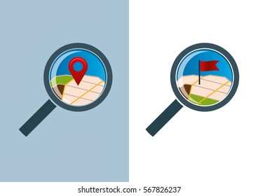 Search for location and destination. Vector icons.