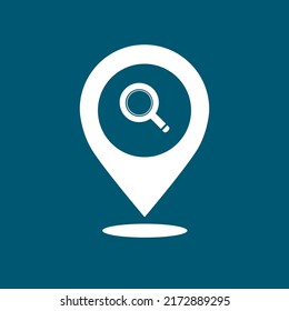 search location icon - abstract logo type icon - white icon in map pin point blue background. Vector illustration