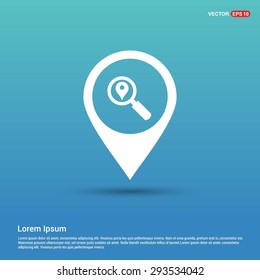 search location icon - abstract logo type icon - white icon in map pin point blue background. Vector illustration