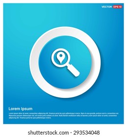 search location icon - abstract logo type icon - blue icon on white sticker on black background. Vector illustration