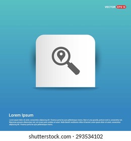 search location icon - abstract logo type icon - white sticker on blue background. Vector illustration
