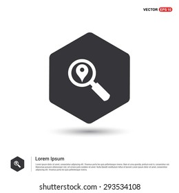 search location icon - abstract logo type icon - hexagon black background. Vector illustration