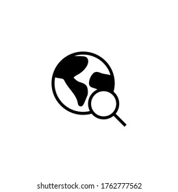Search Location Icon in black flat glyph, filled style isolated on white background