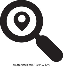 search location icon flat black white magnifier. Map Pin icon. Pin Vector