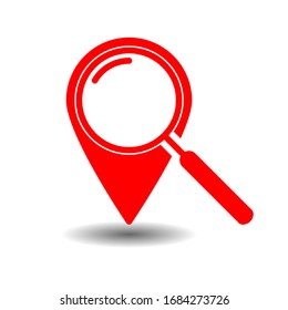 Icono de ubicación de búsqueda, ubicación del pin de asignación web con icono del vector de cristal de aumento