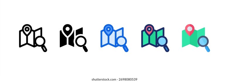 Search Location icon set multiple style collection. Vector illustration.